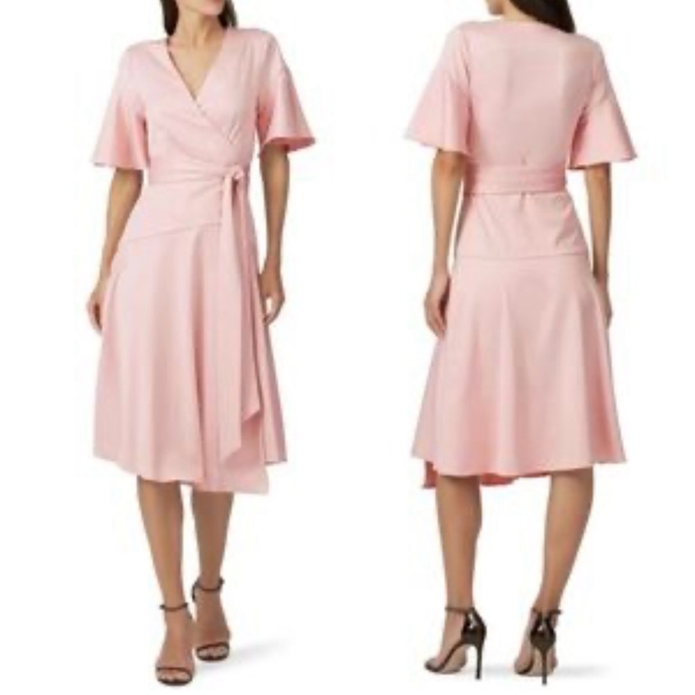 Elliott Famous Pink Matte Satin MIDI Wrap Dress, Large